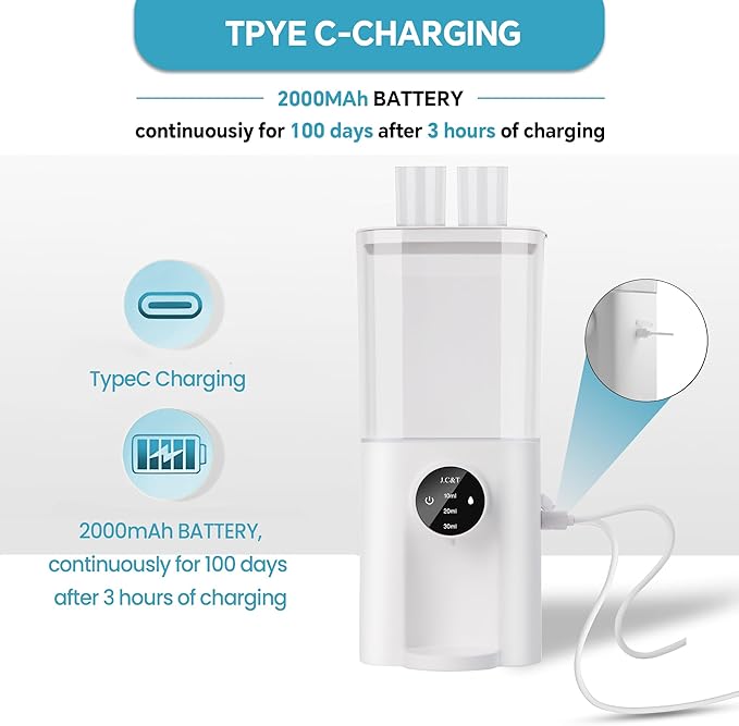 J.C&T Automatic Mouthwash Dispenser, 21.98 Fl Oz (650ML) Touchless Electric Wall-Mounted & Countertop, Rechargeable Mouth Wash Dispensers for Bathroom with Magnetic Cups for Kids & Adults, White