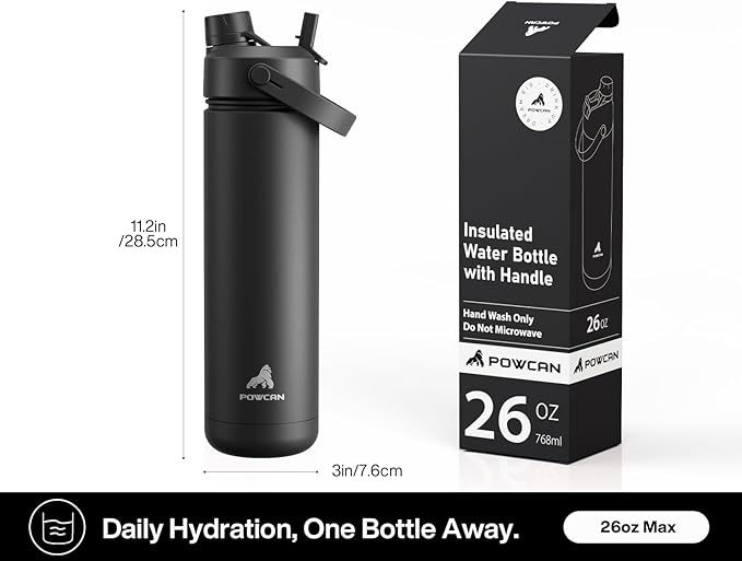 26 oz Insulated Water Bottle with 2-in-1 Straw and Spout Lid, Keep Cold 24H, Leak-Proof, Fits in Car Cup Holder, Stainless Steel Water Bottle for Sports, Travel, and School (Dark Knight)-StrideForce Fitness