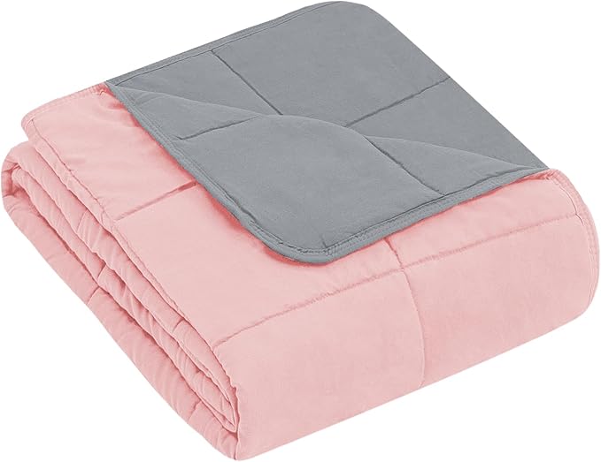 yescool Weighted Blanket (10 lbs, 41" x 60", Pink Grey) Cooling Heavy Blanket for Sleeping Perfect for 90-110 lbs, Breathable Blanket with Premium Glass Bead, Machine Washable-StrideForce Fitness