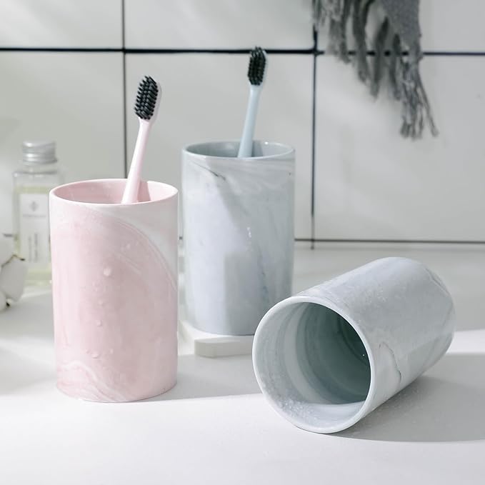 Kelake Ceramic Rustic Pink Marble Bathroom Tumbler Cup for Mouthwash Rinsing Toothbrush and Toothpaste Holder Stand Cups 280 ml Porcelain Milk Drinking Cups for Christmas Birthday
