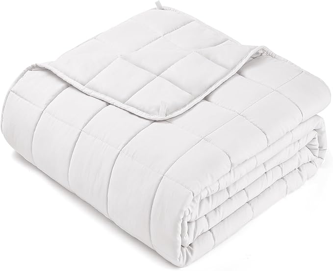 yescool Weighted Blanket for Adults (25 lbs, 88” x 104”, White) Cooling Heavy Blanket for Sleeping Perfect for 240-260 lbs, King Size Breathable Blanket with Premium Glass Bead-StrideForce Fitness