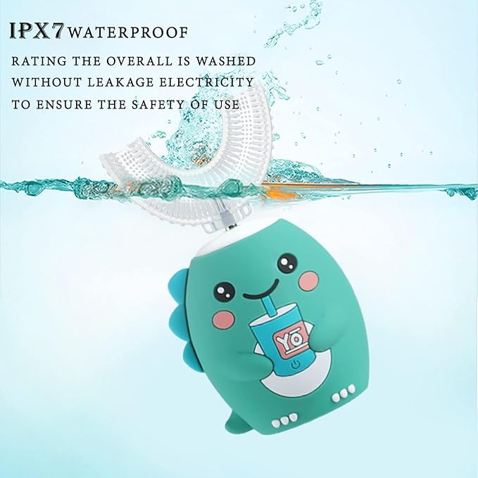 Kids U Shaped Electric Toothbrush，auto Sonic Baby Toothbrush，Cartoon Dinosaur 360-Degree Cleaning IPX7 Waterproof Design （8-15y）