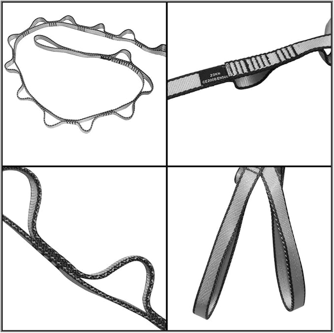 DASKING 23KN (5070 lbs) Heavy Duty Climbing Straps - 2 Pack Adjustable Daisy Chain Webbing for Aerial Yoga, Hammock, Fitness & Rigging - CE/EN566 Certified, Red/Grey-StrideForce Fitness