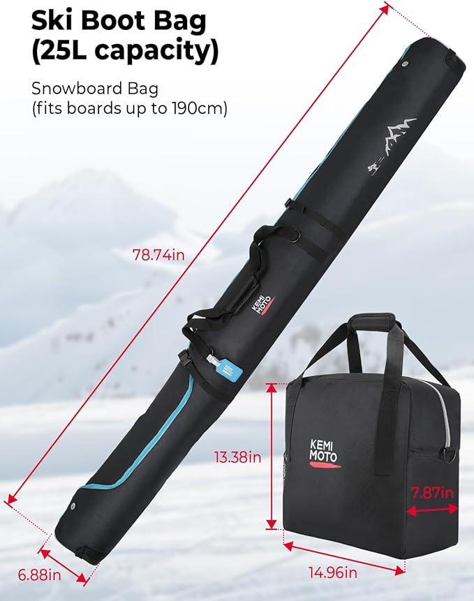 KEMIMOTO Ski Bag and Boot Bag Combo, Snowboard Bag Padded Ski Bags for Air Travel, Snow Ski Bags Fit Skis Up to 200cm, Ski Double Bag Combo-StrideForce Fitness