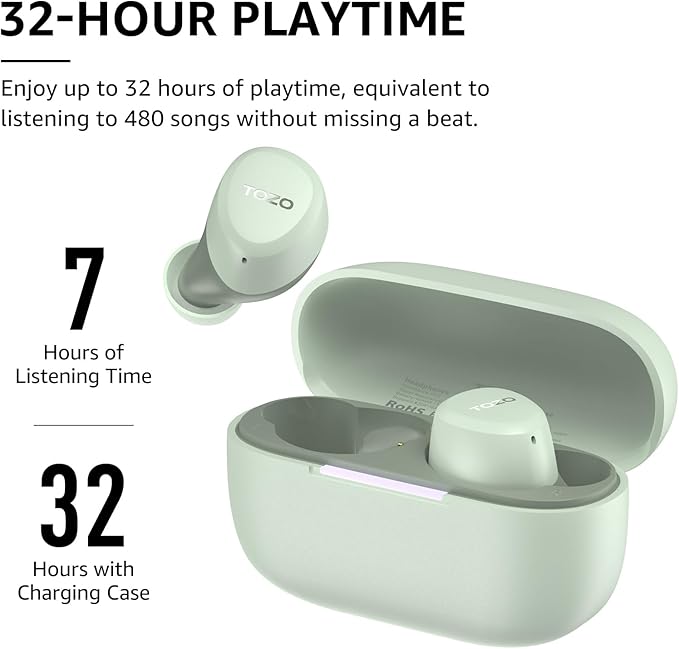 TOZO A1 Wireless Earbuds Bluetooth 5.3 Light Weight in Ear IPX5 Waterproof Headphones 2 Mic for AI Calls, Immersive Premium Sound Bass Headset with Charging Case, 32 Presets EQ Customization via App-StrideForce Fitness