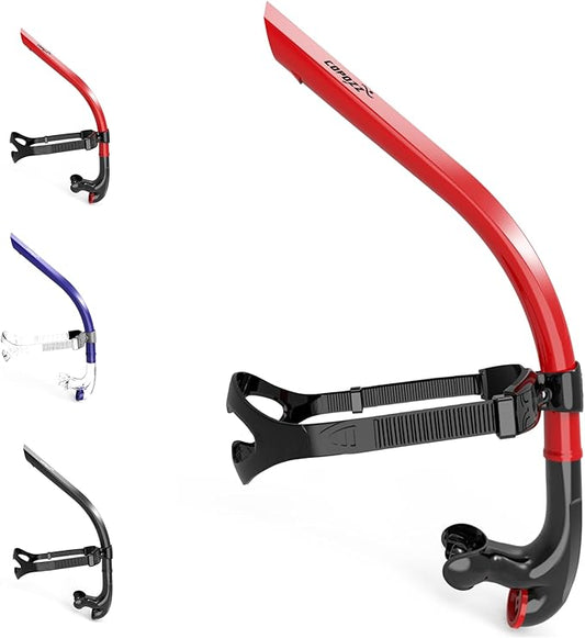 COPOZZ Swim Snorkel for Lap Swimming Swimmers Training Snorkeling Diving, Center Mount Comfortable Silicone Mouthpiece One-Way Purge Valve-StrideForce Fitness