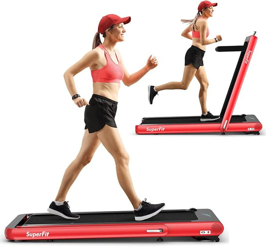 GYMAX Walking Pad, 4.75HP Under Desk Treadmill with LED Touch Screen, App Control, Built-in Speaker & Handle, 2 in 1 Folding Compact Portable Treadmill for Home Small Space-StrideForce Fitness