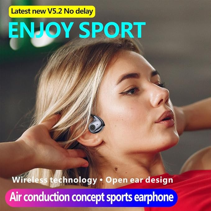 IHAO Air Conduction Wireless Bluetooth Headphones-Open-Ear Design Lightweight & Pain-Free Sweatproof Sport Headphones with Mic Earphone Ideal for Running Cycling and Sports-F805 Black-StrideForce Fitness
