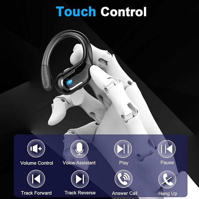 Wireless Earbud, 75Hrs Bluetooth 5.4 Headphones IP7 Waterproof for Sport, Running Wireless Earphones with ENC Noise Cancelling Mics, Deep Bass Over Ear bud with Earhooks for Android, iOS, Workout, Gym-StrideForce Fitness