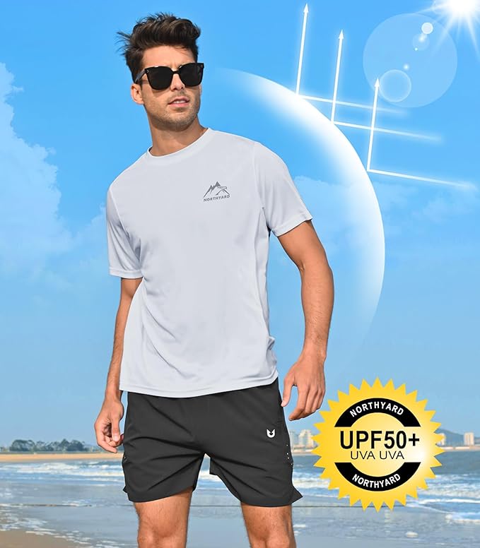 NORTHYARD Men's UPF 50+ Sun Protection Shirts Swim SPF UV Quick Dry Short Sleeve T-Shirts for Athletic Fishing Rash Guard-StrideForce Fitness
