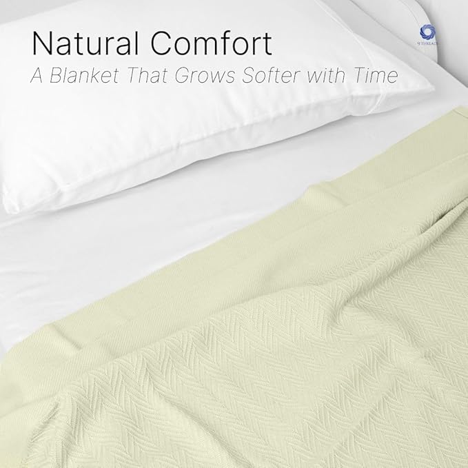 100% Cotton Herringbone Weave Blankets, 90" X 90" Queen, Throw Blanket for Bed, All Season Cotton Blanket, Cozy Blanket,Throws & Bed Blanket, Throw Blanket for Couch, Modern Home Decor -Sage-StrideForce Fitness