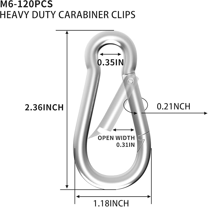 Carabiners Clip Spring Snap Hook,Heavy Duty Galvanized Steel(10&120PcsM6,50PCSM8&30PCSM10) Carabiner,Safety Quick Links Snap Hooks,Spring Clips for Swing Hammock Camping Keychain Outdoor-StrideForce Fitness