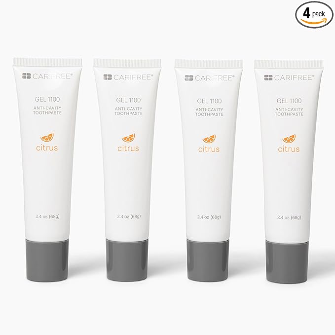 CariFree Gel 1100 (Citrus) Anti-Cavity Fluoride Toothpaste with Nano Hydroxyapatite, Cavity Prevention and Enamel Protection, Dentist Recommended for Kids and Adults, 2.40 oz. (Pack of 4)