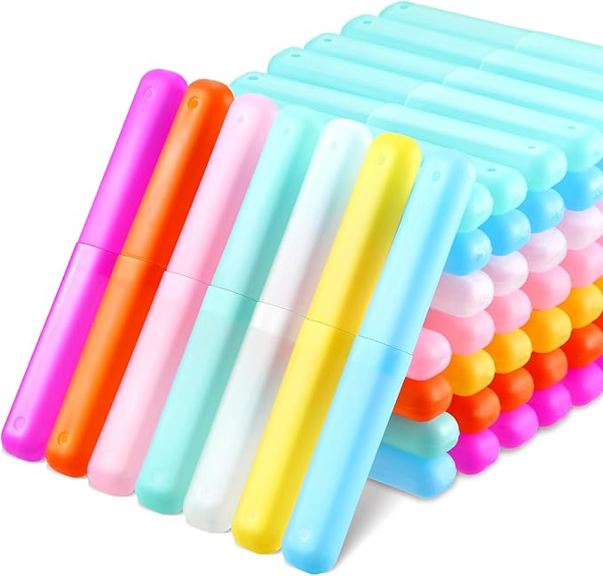 60 Pieces Plastic Toothbrush Holders Portable Travel Toothbrush Case Cover Protector Case Holders for Indoor Outdoor Travel Trip Home Camping School (Colorful)