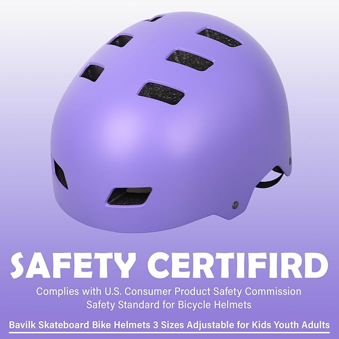 Bike Helmet 3 Sizes for Teenager Kids Youth Adults,Bavilk Skateboard Helmet Adjustable Multi-Sport Bicycle Cycling Scooter Roller Skate Inline Skating Rollerblading for Girls Boys Women Men Teen-StrideForce Fitness