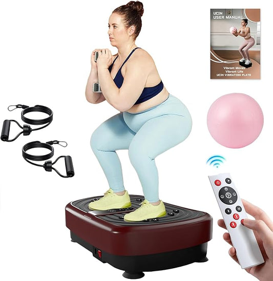 UCIN Vibration Plate Exercise Machine, Vibration Plate for Lymphatic Drainage, 330 Lbs Capacity Vibrating Plate for Weight Loss Home Fitness with Resistance Bands/Pilates Ball-StrideForce Fitness