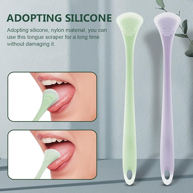 2Pcs Silicone Tongue Scraper for Adults and Dual-Sided Tongue Coating Cleaner Portable Oral Care Tool for Breath Freshening and