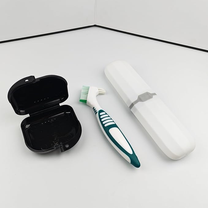 Retainer Case with Denture Brush, Teeth Cleaning Tools, Travel Cup, Dental Care Kit