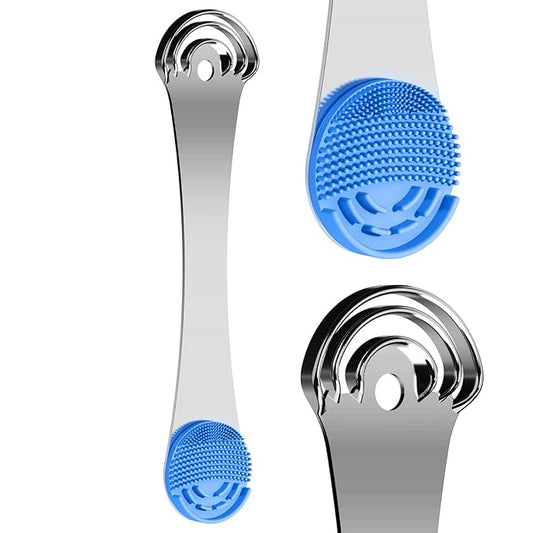Tongue Scraper for Adults, 3-Layer Stainless Steel Tongue Scraper Metal Tongue Cleaner Tongue Scrubber, Reduce Bad Breath, with Soft Silicone Tongue Brush