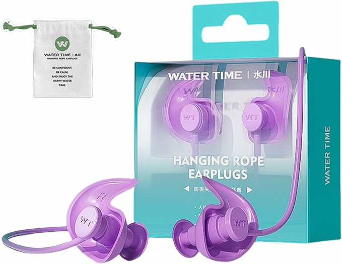 WATERTIME Waterproof Swimming Neckband Ear Plugs for Adults - Reusable Silicone Ear Plugs for Women & Men, Keep Ear Water Out for Swimming, Showering, Water Sports (Pink, One Size)-StrideForce Fitness
