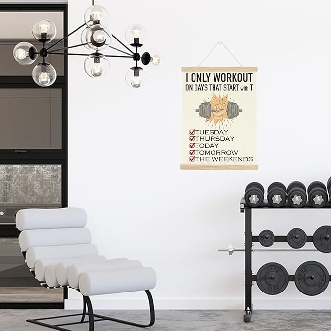 Gym Motivational Posters Funny College Dorm Posters Gifts for Guys Girls Friends I Only Workout on Days That Start with T Gym Flag Wall Art Decor Sign for Home Gym Bedroom Office-StrideForce Fitness