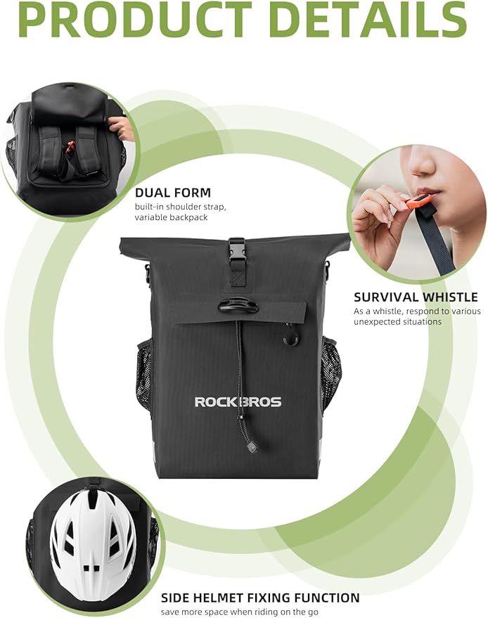 ROCKBROS Bike Pannier Bag Back Shelf Bag Bicycle Hanging Bag Waterproof Backpack Hand-held Backpack Rainproof Riding Equipment Mountain Road Bicycle-StrideForce Fitness