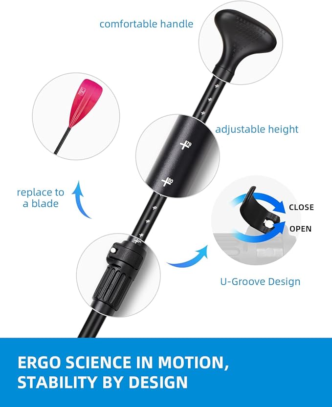 OCEANBROAD SUP Paddle - Adjustable Stand-Up Paddle for Paddleboard Kayak, Adjustable Aluminum Alloy Shaft with Reinforced Nylon Blades-StrideForce Fitness