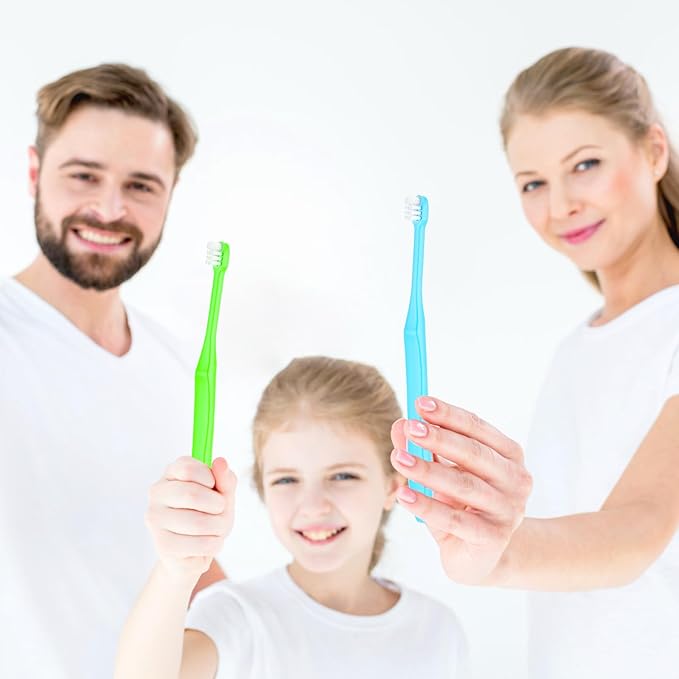 WLLHYF 2 Pieces Tuft Toothbrush Small Head End Tapered Interdental Interspace Nursing Soft Tiny Toothbrush Orthodontic Periodontal Dental Products(Blue + Green)