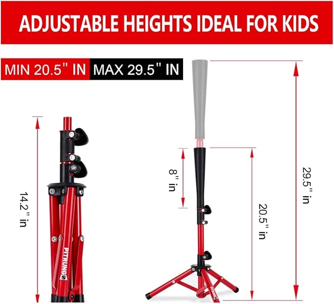 Baseball Softball Tee for Kids Toddles 3-10 Years Batting Hitting Tee T Ball Set Stand for Baseball Trainer Easy Adjustable Height 20.5''-29.5''Portable w/Carry Bag for Indoor Outdoor-StrideForce Fitness