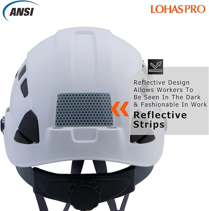 LOHASPRO Hard Hats Construction Safety Helmet with Visor ANSI Z89.1 Approved OSHA Hardhat, Vented Men White Hard Hat with Chin Strap Tree Climbing Arborist Helmet (P1 White+Clear Visor)-StrideForce Fitness
