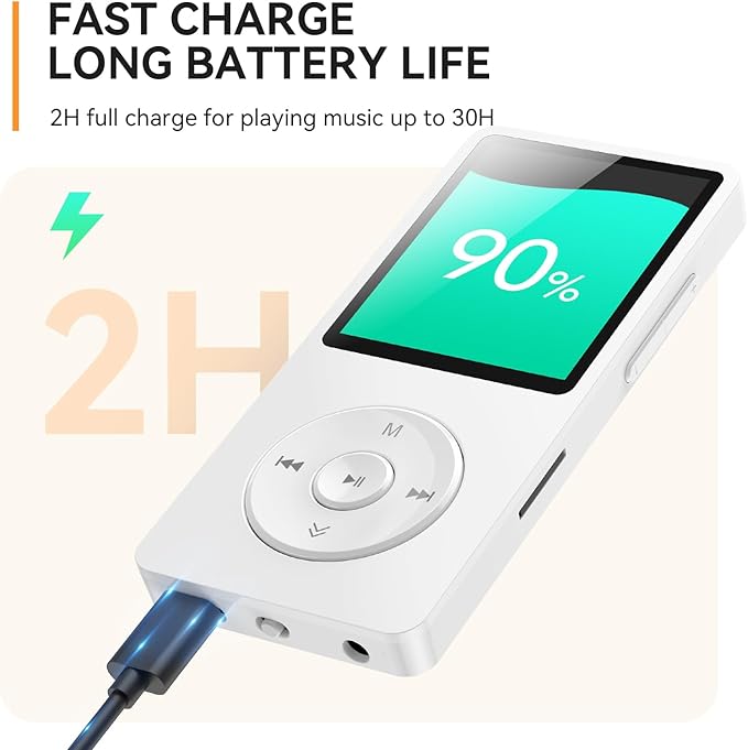 AGPTEK A02 MP3 Player with Bluetooth 5.3, 1.8 inch Screen Portable Music Player with Speaker, FM Radio, Voice Recorder, Supports Expanded Up to 128GB(White, 64GB)-StrideForce Fitness