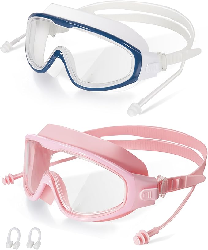 Adult Swimming Goggles,Leak-Proof,Anti-Fog Pool Glasses,Wide View Swim Goggles with Ear Plugs and Nose Clip-StrideForce Fitness
