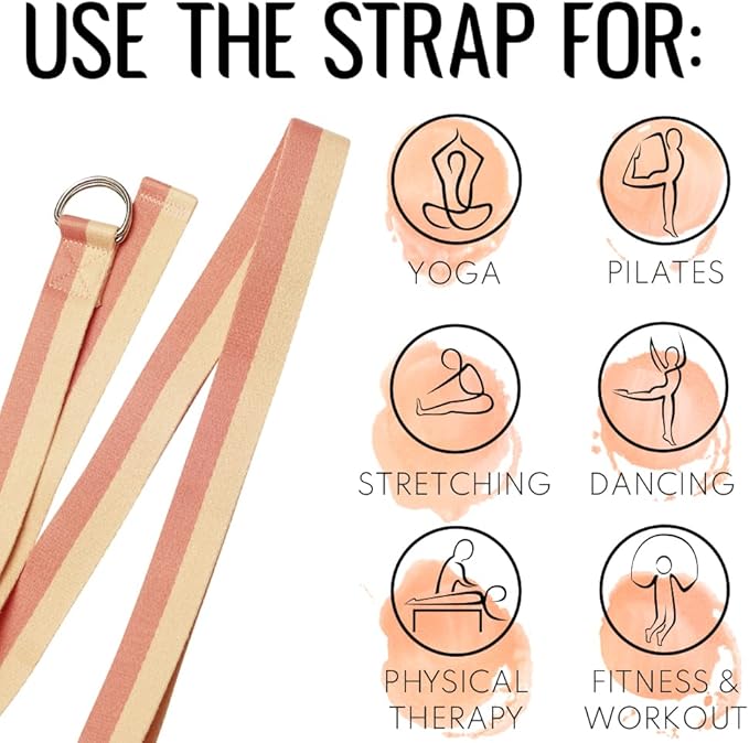 TECEUM Yoga Strap & Mat Strap – 2 IN 1 – Cotton – 6 ft 8 ft 10 ft (30+ colors) – Adjustable Non-Slip Belt for Yoga, Pilates, Stretching, Physical Therapy, Fitness & Home Workout – For Carrying Mats-StrideForce Fitness