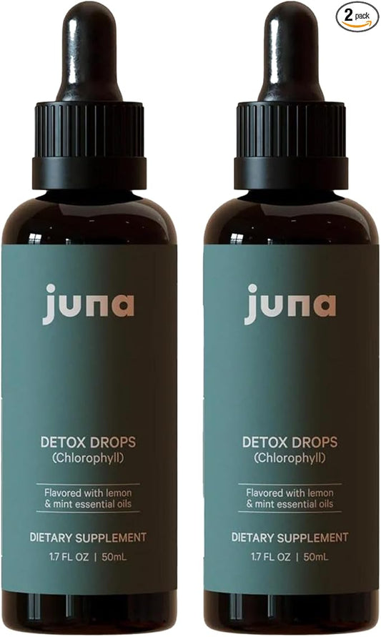 Juna Chlorophyll Liquid Drops (2-Pack) - 3X Potency Concentration - Detox, Debloat, Cleanse, Internal Deodorant, Energy & Cellular Support Supplement - Fresh Minty Lemon Taste-StrideForce Fitness
