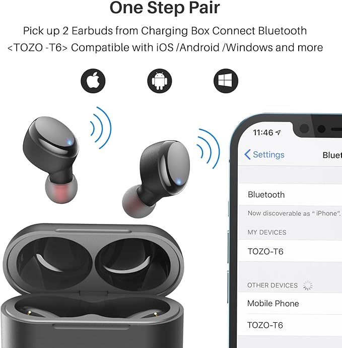 TOZO T6 Wireless Earbuds, Bluetooth 5.3 Ear Buds, Stereo Sound in Ear Headphones, 50 Hours Playtime, Wireless Charging Case, APP Customizable EQs, IPX8 Waterproof Earphones-StrideForce Fitness