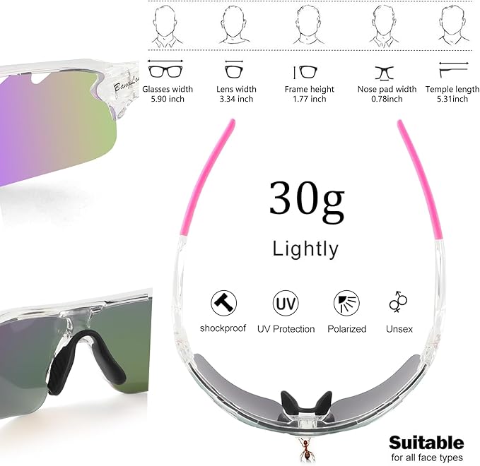 BangLong Polarized Sports Sunglasses Cycling Sun Glasses for Men Women with 5 Interchangeable Lenes for Running Baseball Golf-StrideForce Fitness