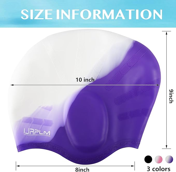 Swim Cap Long Hair,Silicone Swimming Caps with 3D Ear Cover,Waterproof Adult Swim Hats Bathing Caps for Women Men,Keep Your Hair Dry-StrideForce Fitness