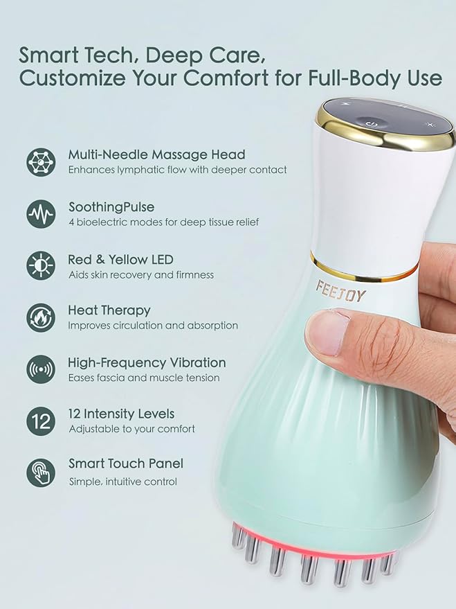 Lymphatic Drainage Massager & Massage Tool with Cellulite Oil, Body Sculpting Machine & Fascia Blaster for Cellulite with Microcurrent, Light, Heat & Vibration, for Legs, Arms & Belly-StrideForce Fitness