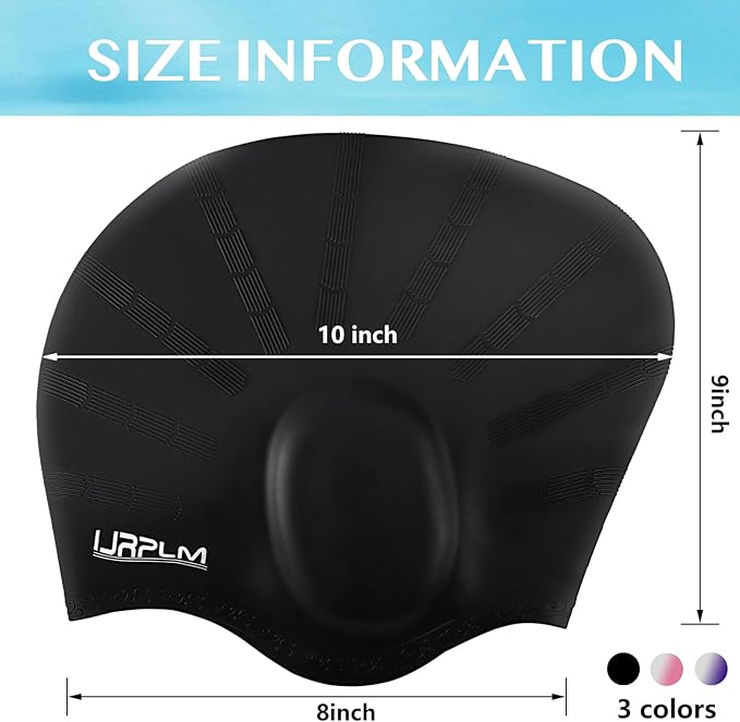 Swim Cap Long Hair,Silicone Swimming Caps with 3D Ear Cover,Waterproof Adult Swim Hats Bathing Caps for Women Men,Keep Your Hair Dry-StrideForce Fitness