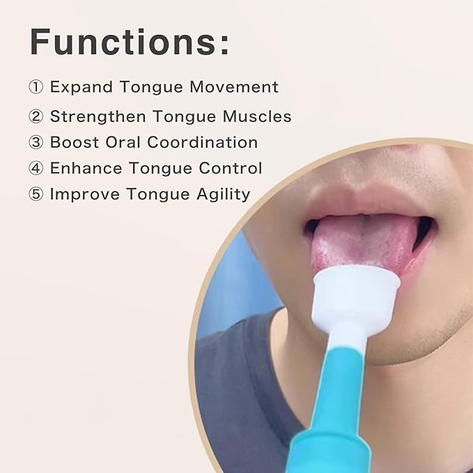 Tongue Exerciser with 2 Interchangeable Suction Tips, Manual Oral Muscle Training Tool for Daily Tongue Strength Exercise, Adult & Child Size