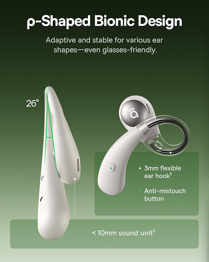 Baseus Eli Sport 2 Open-Ear Headphones Wireless Earbuds,Secure Earhook Sport Design,Ultra-Comfort,4-Mic Clear Calls, IP57 Waterproof,45H Play, Bluetooth 6.0 Earhook Fit Running Workout Gym -White-StrideForce Fitness