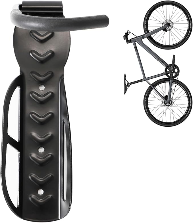Vertical Bike Rack Wall Mount for Garage–Heavy-Duty Steel Bicycle Hook for Indoor Storage, Space-Saving Holder for Road, Mountain & Hybrid Bikes, Fits Tires Up to 2.6" Wide (1 Pack)-StrideForce Fitness