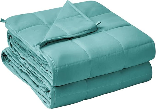 yescool Weighted Blanket for Adults (15 lbs, 60" x 80", Teal) Cooling Heavy Blanket for Sleeping Perfect for 140-160 lbs, Queen Size Breathable Blanket with Premium Glass Bead, Machine Washable-StrideForce Fitness