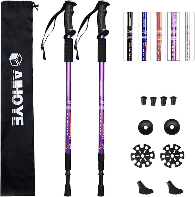 Aihoye Hiking Trekking Poles, 2 Pack Collapsible, Lightweight, Anti Shock, Walking Sticks, Adjustable Hiking Pole for Men and Women-StrideForce Fitness