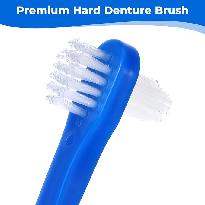 6 Pack Denture Brush, Portable Dual Headed Firm Hard Denture Toothbrush for Bristle, Toothbrush for Dentures, Clear Braces and Mouth Guards (Blue Red White)