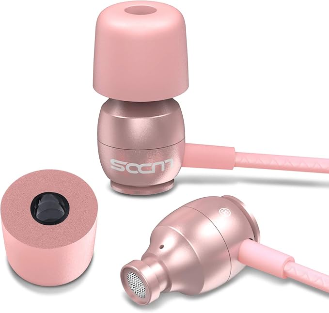 LUDOS Clamor Wired Earbuds in-Ear Headphones, 5 Years Warranty, Earphones with Microphone, Noise Isolating Ear Buds, Memory Foam for iPhone, Samsung, School Students, Kids, Women, Small Ears - Pink-StrideForce Fitness