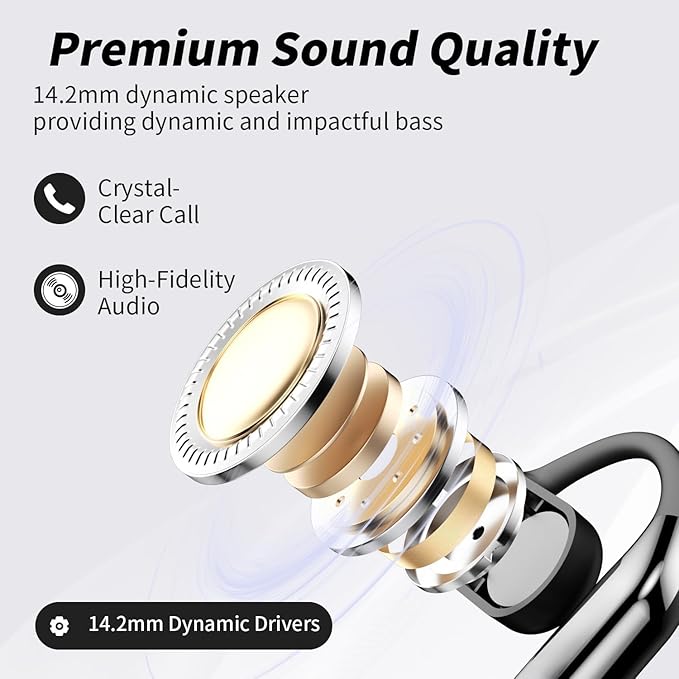Open Ear Clip Wireless Earbuds Bone Conduction Headphones, Bluetooth 5.4, Open Ear Design for Running Fitness,office，Built-in Mic, IPX7 Waterproof, LED Display Charging Case,Ear Hooks Ear Buds-StrideForce Fitness