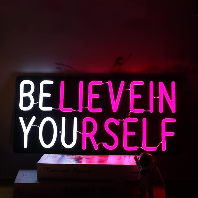 Believe in Yourself Neon Sign USB Powered for Room Decor, LED Neon Light Sign Dimmable for Kids Bedroom Office Bar Wall Art Birthday Gift 16 * 7.5 Inches Pink-StrideForce Fitness