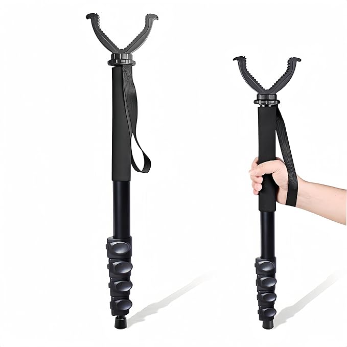 Shooting Stick with V Yoke, 22-62 inches Adjustable Aluminum Shooting Monopod for Hunting Rifles-StrideForce Fitness