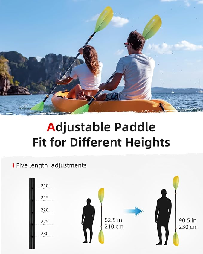 Abahub Adjustable Kayak Paddle 210-230 cm/ 230-250 cm Floating Kayaking Oars Boating Oars Canoeing Oars Black-StrideForce Fitness
